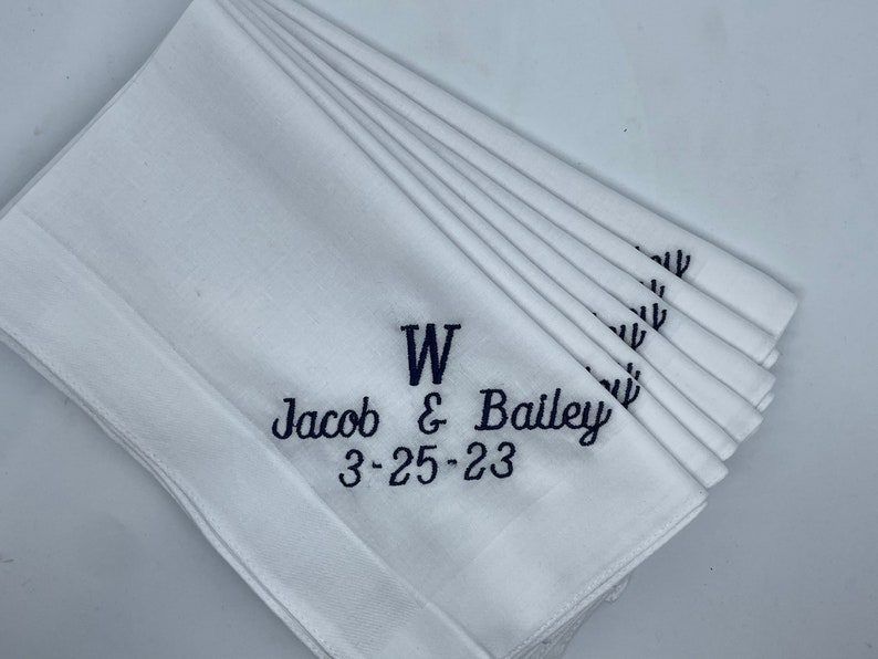 Wedding Handkerchiefs, custom embroidered wedding handkerchiefs, custom colors, initials, monogrammed hanky great gift image 3