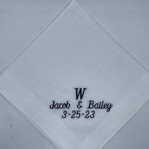 Wedding Handkerchiefs, custom embroidered wedding handkerchiefs, custom colors, initials, monogrammed hanky great gift image 1