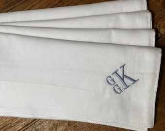 Embroidered Handkerchiefs, custom colors, initials, monogrammed hanky, men's hanky, women’s hanky-great gift