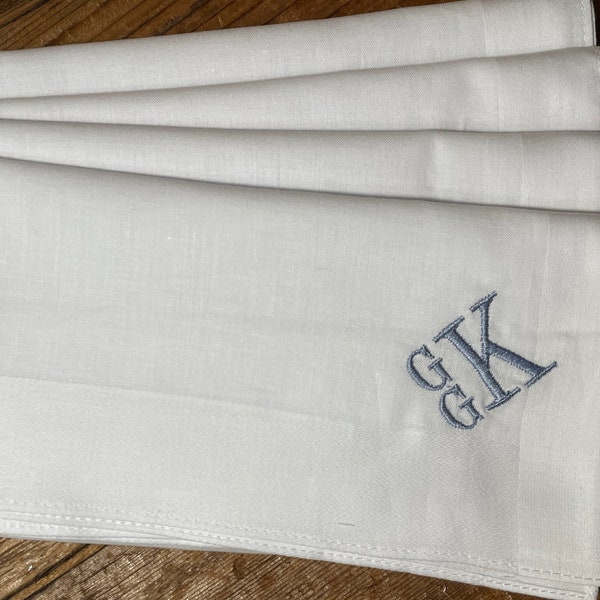 Embroidered Handkerchiefs, custom colors, initials, monogrammed hanky, men's hanky, women’s hanky-great gift