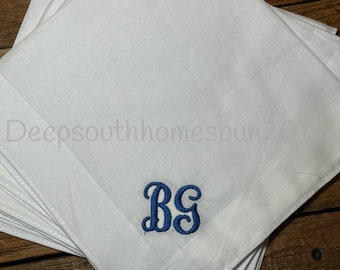 Embroidered Handkerchiefs, custom colors, name or initials, monogrammed hanky, great gift