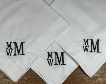 Embroidered Handkerchiefs, custom colors, initials, monogrammed hanky, men's hanky, women’s hanky-great gift