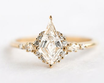 Kite natural white diamond ring, Kite diamond enagement ring
