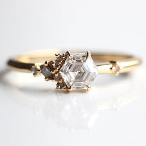 Hexagon Moissanite Ring, Cluster Moissanite diamond ring, hexagon diamond engagement ring, geometric diamond ring