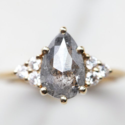 Pear Salt Pepper Diamond Engagement Ring Salt and Pepper Etsy