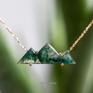 Moss Agate Mountain Necklace For Her, Unique Natural Gemstone Necklace in 14k or 18k Solid Gold image 1