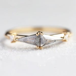 Salt and pepper diamond ring, Unique triangle diamond ring, Salt pepper engagement ring