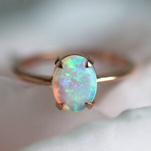 Solitaire Opal Engagement Ring Australian Opal Ring in Rose - Etsy