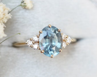 Mint Sapphire Engagement Ring, Minimalvs mint blue Sapphire Ring, Blue green sapphire 2ct oval sapphire diamond