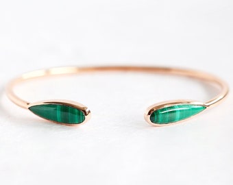 Malachite Cuff Bracelet, 14k Yellow Gold Bracelet, Bangle Bracelet, Malachite Bracelet, Solid Gold Bangle Bracelet, wedding bracelet, 18k