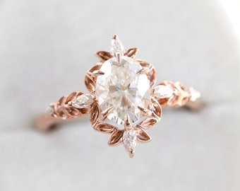 Lab Diamond Whimsical Engagement Ring Gold diamond ring, Floral leaf engagement ring