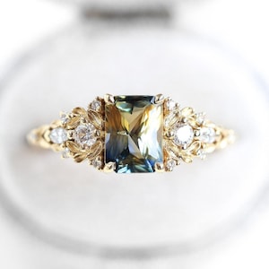 Eryn Sapphire Engagement Ring Gold, Elvish Diamond Engagement Ring, Fantasy Ring Whimsical Fairytale Ring