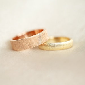 Brushed 6mm wide Gold wedding band mens, 14k/ 18K Gold Ring Unique Promise Ring, Womens band unisex