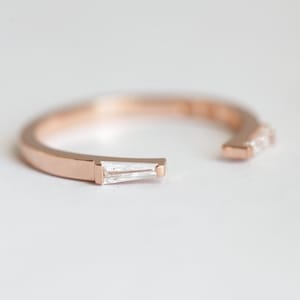 Open Baguette Diamond Ring, Tapered Baguette Wedding Band, Matching Wedding Ring Rose Gold