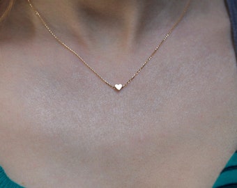 Gold Heart Necklace, Tiny Heart Necklace, 14k or 18k Solid Gold