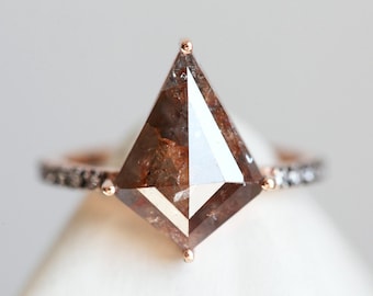 Red Brown Diamond Engagement Ring, Rhomb Red Diamond Ring, Salt Pepper Red Engagement Ring, Salt pepper Champagne Diamond Ring