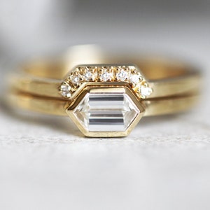 Hexagon Diamond Ring, Modern Diamond Ring Set, Hexagon Diamond Solitaire, 18k Gold Diamond Set, Geometric Diamond