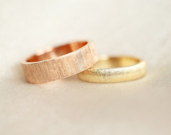 Brushed 6mm wide Gold wedding band mens, 14k/ 18K Gold Ring Unique Promise Ring, Womens band unisex