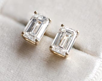 Emerald cut lab diamond stud earrings