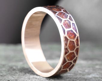 Unique carnelian rose gold band, carnelian mens ring