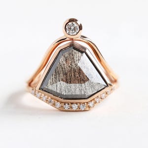 Salt + pepper diamond engagement ring with curved diamond band, Rose gold ooak Engagement ring by Minimalvs