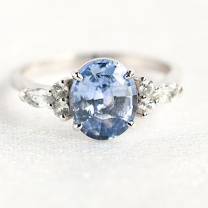 Ovaler Saphirring Diamant Saphir Verlobungsring 14k 18k Rose Weiß Gelbgold