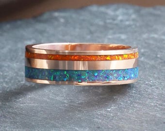 Double inlay mens band rose gold