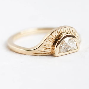 Half carat diamond ring half moon engagement ring sunset ring