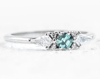 Hexagon sapphire ring, mint teal sapphire ring, unique sapphire ring