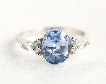 Oval baby blue sapphire ring diamond sapphire engagement ring 14k 18k rose white yellow gold