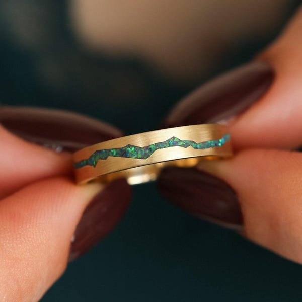 Rowan Schwarzer Opal Inlay Ring, Herren Ring mit Opal Inlay aus eigener Zucht