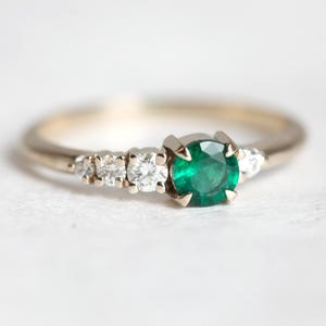 Emerald Engagement Ring, Cluster Diamond Emerald Ring, Natural Emerald Ring Round Engagement