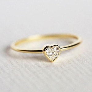 Heart Diamond Ring, Heart Shape Diamond Solitaire in Yellow Gold, Simple Gold Engagement Ring
