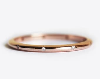 Ready To Ship Diamond Eternity Wedding Band, Thin and Simple Stacking Ring in 14k Rose Gold and US 4.5