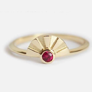 Natural Ruby Ring, Yellow Gold Ruby Engagement Ring, Red Gemstone Ring, Bohemian Engagement Ring image 1