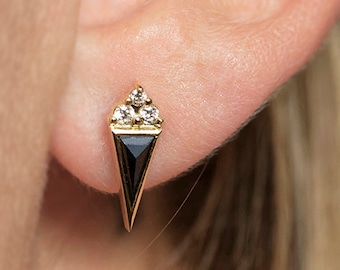 Black Diamond Earring, Single Earring, Diamond Stud Earring, Rose Cut Diamond Earring, Black Diamond Stud, 14K Gold Diamond Stud