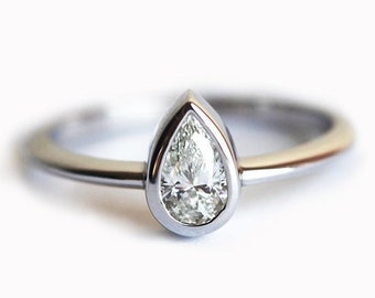 White Gold Pear Diamond Engagement Ring, Ring With Pear Cut Diamond, Simple Everyday Diamond Ring