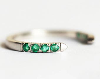 Emerald Ring Women, Emerald Wedding Ring with Opening, Open Gold Band, Women's Wedding Band