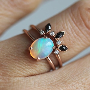 Solitaire Opal Engagement Ring Australian Opal Ring in Rose - Etsy