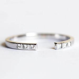 Open diamond ring, Diamond wedding band, Stackable wedding band, Princess eternity platinum ring
