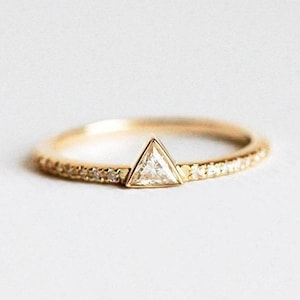 Gold Diamant Verlobungsring, Trillion Diamant Ring, Dreieck Diamantring, 14k Gelbgold Verlobungsring
