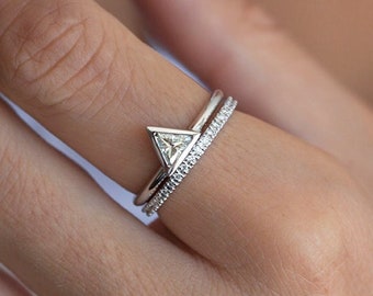 Diamond Ring Set, Engagement Ring, Wedding Ring, 14k Gold, 18k Gold, Solitaire, Moissanite Ring, Trillion Ring, Eternity Band, Bridal Set