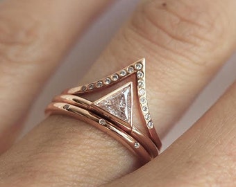 Half Carat Diamond Ring with Diamond Eternity Wedding Ring, Triangle Diamond Ring with station Diamond Ring