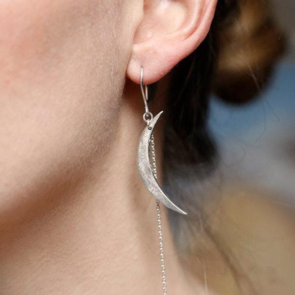 Mond Ohrringe, Sterling Silber oder Gold Filled Halbmonde & Mondstein Tropfen