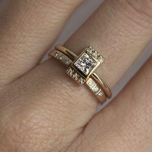 Diamant Verlobungsring, Prinzessin Ehering, Zarter quadratischer 0.25ct Solitär, Einzigartiger moderner Ring