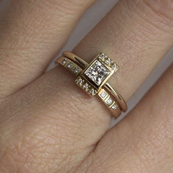 Diamond engagement ring, Princess wedding ring, Delicate square 0.25ct solitaire, Unique modern ring