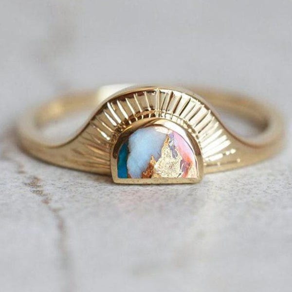 Half moon Oyster turquoise ring sunset