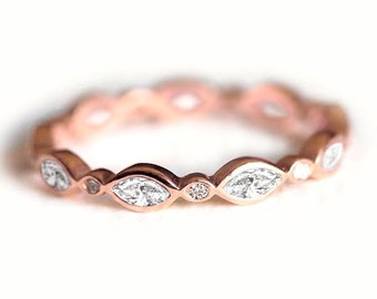 Art Deco Diamond Wedding Band, Full Eternity Diamond Wedding Ring Rose Gold