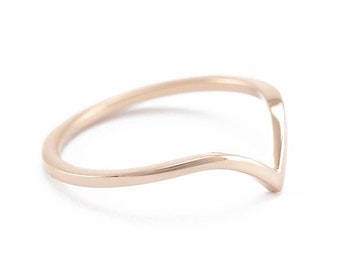 Rose Gold V Ring, Plain Rose Gold Wedding Ring V shaped Band