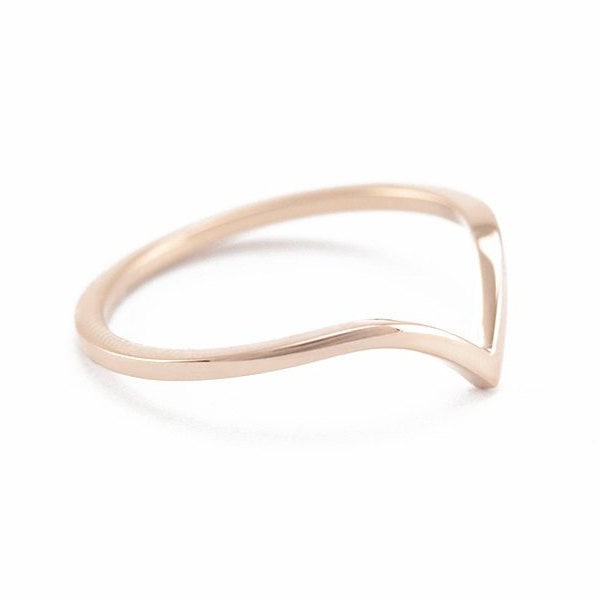 Rose Gold V Ring, Plain Rose Gold Wedding Ring V shaped Band